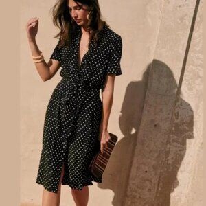 NWT Sezane Adele Polka Dot Black Dress